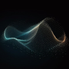 Image showing Data, internet and futuristic background wave, with blue connection, abstract and technology illustration for big data, AI or a network or stream of communication, science or music. Blockchain, cloud