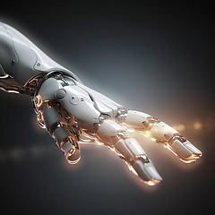 Image showing Robot hand, technology and ai with futuristic, cyborg and android with scifi on black background. Automation, computer science and machine with alien, innovation and humanoid tech in studio