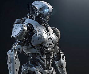 Image showing Futuristic, innovation and robot with 3d humanoid, modern and technology against a dark studio background. Future, new and cyborg with design, metaverse and digital with machine and robotics