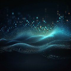 Image showing Data, internet and futuristic background wave, with blue connection, abstract and technology illustration for big data, AI or a network or stream of communication, science or music. Blockchain, cloud