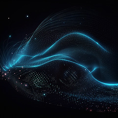 Image showing Data, internet and futuristic background wave, with blue connection, abstract and technology illustration for big data, AI or a network or stream of communication, science or music. Blockchain, cloud