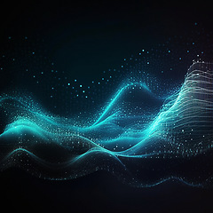 Image showing Data, internet and futuristic background wave, with blue connection, abstract and technology illustration for big data, AI or a network or stream of communication, science or music. Blockchain, cloud