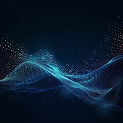 Image showing Data, internet and futuristic background wave, with blue connection, abstract and technology illustration for big data, AI or a network or stream of communication, science or music. Blockchain, cloud