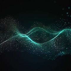 Image showing Data, internet and futuristic background wave, with blue connection, abstract and technology illustration for big data, AI or a network or stream of communication, science or music. Blockchain, cloud