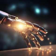 Image showing Robot hand, technology and ai with digital transformation, cyborg and android with scifi. Automation, computer science and machine learning, innovation and cutting edge tech, alien and engineering