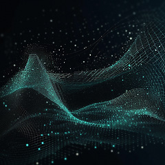 Image showing Data, internet and futuristic background wave, with blue connection, abstract and technology illustration for big data, AI or a network or stream of communication, science or music. Blockchain, cloud