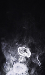 Image showing Smoke ring, steam texture and png with fog in the air on a transparent background. Smoking, smog swirl and isolated with smoker art from cigarette or pollution with cloud or vape for incense