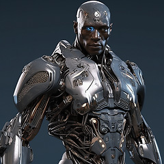 Image showing Machine, cyborg and robot, black man and isolated on studio background, new technology and ai generated innovation. Scifi, male and futuristic humanoid in robotics engineering and fantasy portrait