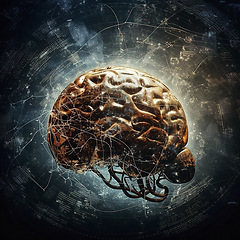Image showing Brain, technology abstract and ai with futuristic and 3d, human mind and network with digital world. Cyber, knowledge and organ with intelligence, neurology or neuroscience, rendering and hologram