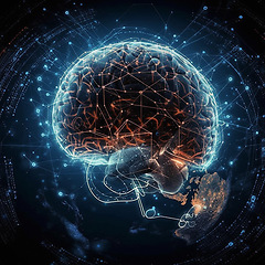 Image showing Brain, digital transformation and ai with future and 3d, human mind and tech with digital world. Cyber, knowledge and organ with intelligence, neurology or neuroscience, global network and hologram