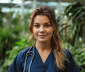Image showing Professional nurse, doctor or hospital physician, with a natural portrait style. Woman or female with arms crossed for healthcare, medical wellness and a happy, confident and proud real smile