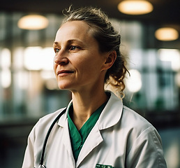 Image showing Professional nurse, doctor or hospital physician, with a natural portrait style. Woman or female with arms crossed for healthcare, medical wellness and a happy, confident and proud real smile