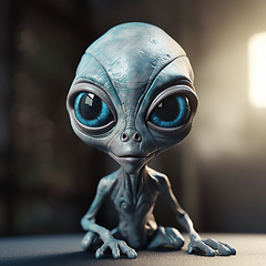 Image showing Alien attack or abduction or in a UFO space ship, visitor or scary world or universe with invasion, technology and martians. A close up or portrait of aliens for horror, strange and special effects.