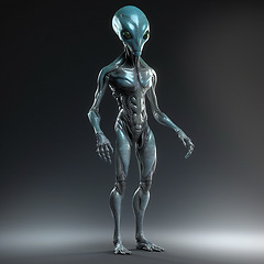 Image showing Alien attack or abduction or in a UFO space ship, visitor or scary world or universe with invasion, technology and martians. A close up or portrait of aliens for horror, strange and special effects.