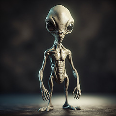 Image showing Alien attack or abduction or in a UFO space ship, visitor or scary world or universe with invasion, technology and martians. A close up or portrait of aliens for horror, strange and special effects.