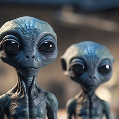 Image showing Alien attack or abduction or in a UFO space ship, visitor or scary world or universe with invasion, technology and martians. A close up or portrait of aliens for horror, strange and special effects.