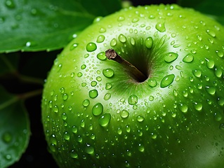 Image showing Green apple with water drops