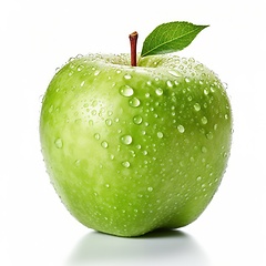 Image showing Green apple with water drops