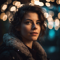 Image showing Natural, real person portrait and closeup of a woman, girl or female outside in nature or a forest. Artistic, edgy and cute or pretty face - AI generated