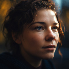 Image showing Natural, real person portrait and closeup of a woman, girl or female outside in nature or a forest. Artistic, edgy and cute or pretty face - AI generated