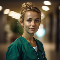 Image showing Professional nurse, doctor or hospital physician, with a natural portrait style. Woman or female with arms crossed for healthcare, medical wellness and a happy, confident and proud real smile