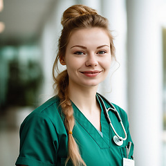 Image showing Professional nurse, doctor or hospital physician, with a natural portrait style. Woman or female with arms crossed for healthcare, medical wellness and a happy, confident and proud real smile