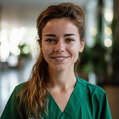 Image showing Professional nurse, doctor or hospital physician, with a natural portrait style. Woman or female with arms crossed for healthcare, medical wellness and a happy, confident and proud real smile