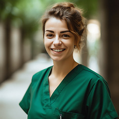 Image showing Professional nurse, doctor or hospital physician, with a natural portrait style. Woman or female with arms crossed for healthcare, medical wellness and a happy, confident and proud real smile