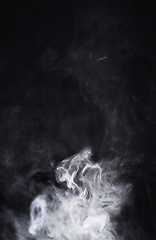 Image showing Smoke png, white and transparent background and fog with abstract pollution swirl with no people. Cloud, art and steam pattern in the air with isolated, smoking and incense creativity with motion