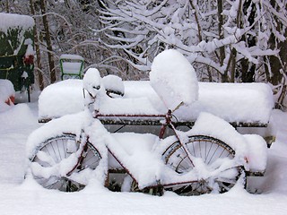 Image showing Snow Covered Bike