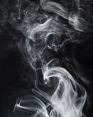 Image showing White puff of smoke, vapor and fog isolated on png or transparent background, incense or fire burning. Steam, misty and foggy air with dry ice and powder spray, fumes and condensation with abstract