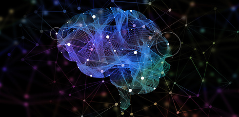 Image showing Brain pattern, ai generated and digital graphic of intelligence and neuroscience in studio. Isolated, dark background and no people with neuro connection and futuristic artificial intelligence data