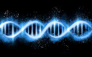 Image showing DNA structure, genetic code isolated on black background, science with neon blue and glowing light. Evolution, helix and molecular genome cell, RNA with gene and link with scientific and abstract