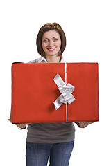 Image showing Woman with a red gift box