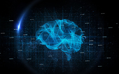 Image showing Brain map hologram, ai generated and digital graphic of intelligence and neuroscience in studio. Isolated, dark background and no people with life science, neuro pathway and user mind connection