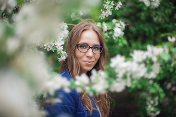 Image showing woman portrait in the garden of apple