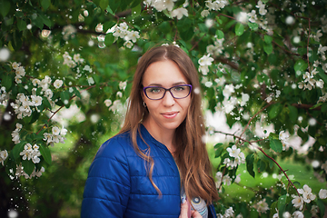 Image showing woman portrait in the garden of apple