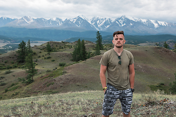 Image showing Relaxing man in Kurai steppe on North-Chui ridge