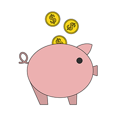 Image showing Golden Coins Fall In Piggy Bank Icon