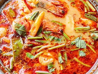 Image showing Thai food, tom yam kung, hot and sour soup with prawns