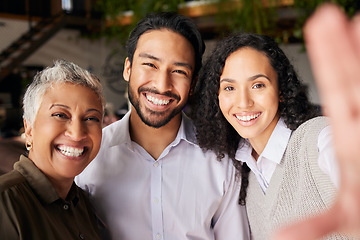 Image showing Staff selfie, portrait or happy business people in group for corporate meeting, photography or diversity post. Office friends, career influencers or employees with teamwork in a fun profile picture