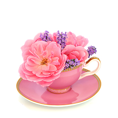 Image showing Surreal Lavender and Rose Flower Tea Cup Design