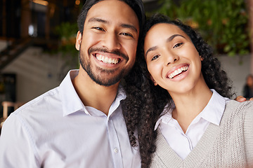 Image showing Selfie smile, portrait or happy business people in corporate meeting, photography or collaboration photo. Asian man, woman or faces of employees in teamwork for fun profile picture as office friends