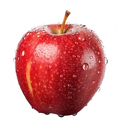 Image showing Red apple with water drops