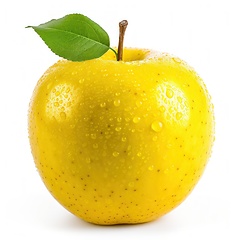 Image showing Yellow apple with water drops