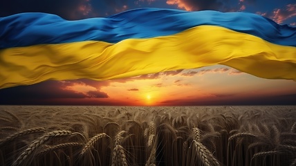 Image showing Flag of Ukraine above wheat field