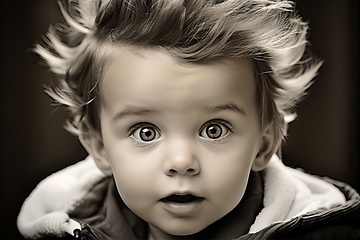 Image showing Sepia portrait of surprised boy