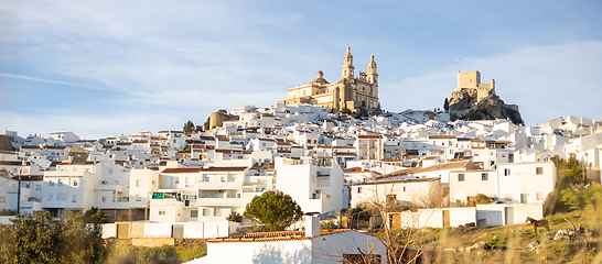 Image showing Panoramic of Olvera town, considered the gate of white towns route in the province of Cadiz, Spain