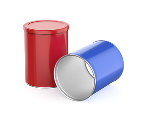 Image showing Red and blue metal cans
