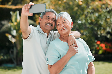 Image showing Happy, smiling and a senior couple with a selfie for a memory, social media or profile picture. Smile, affection and an elderly man taking a photo with a woman for memories, retirement or happiness